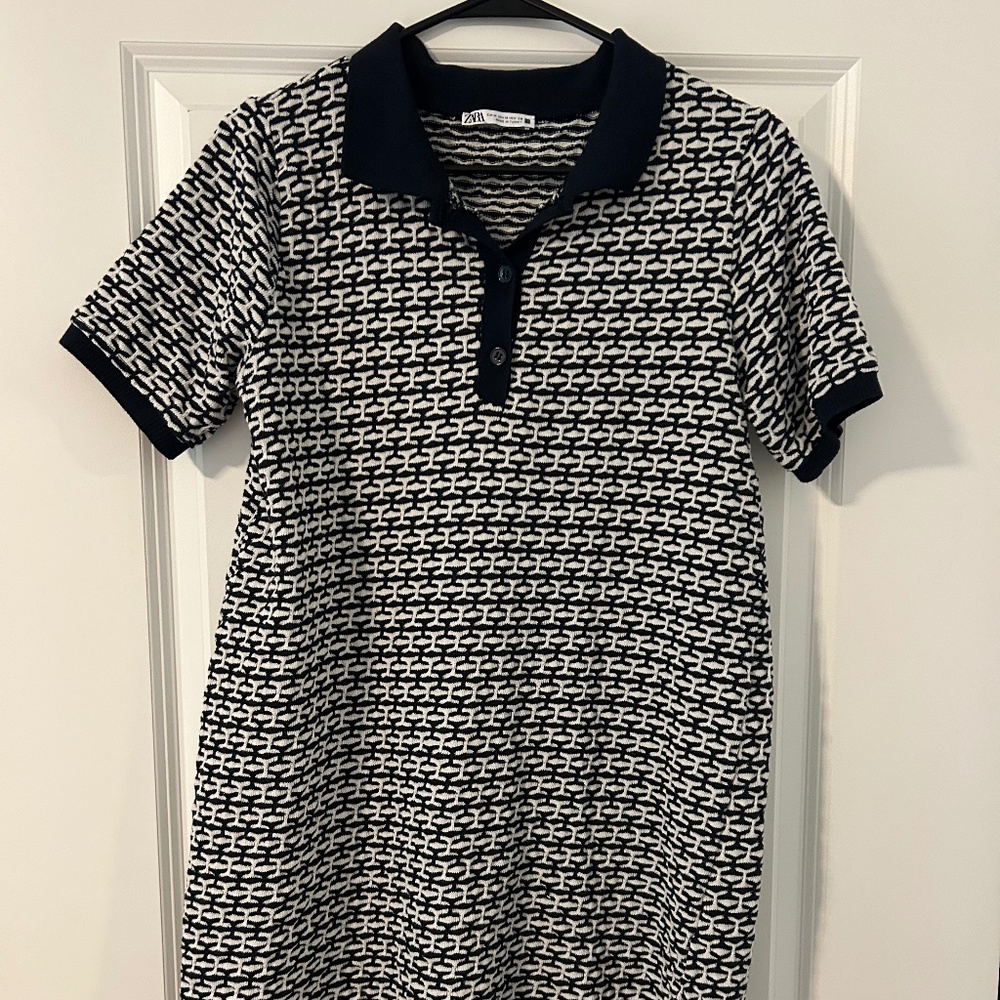 Zara Knit Polo Dress (Black & Cream)